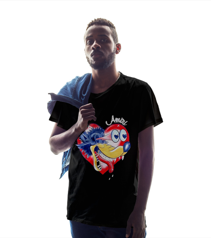 Heart Wolf Amiri Iconic Pop Art Style Fusion T-Shirt