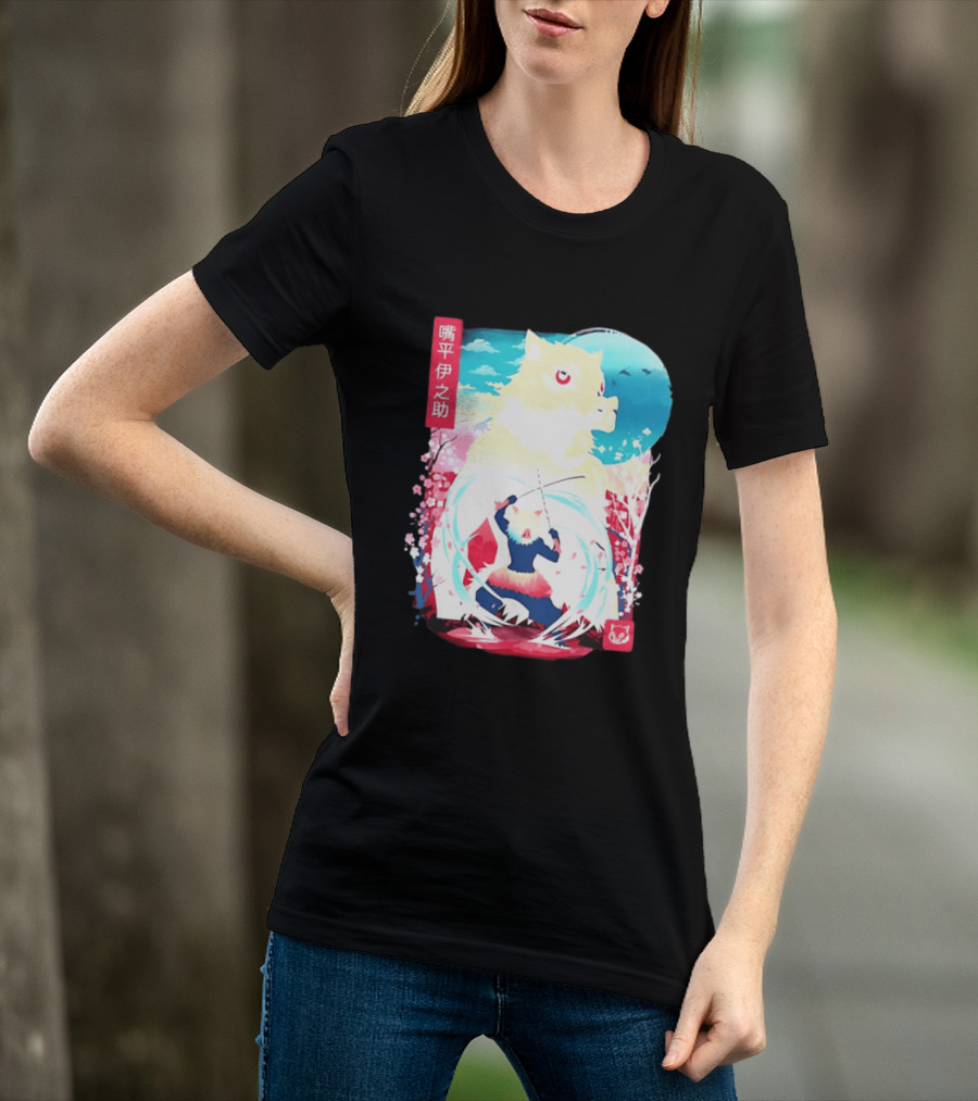 Inosuke Hashibira Boar Head Demon Slayer Anime Cherry Blossom Scene T-Shirt