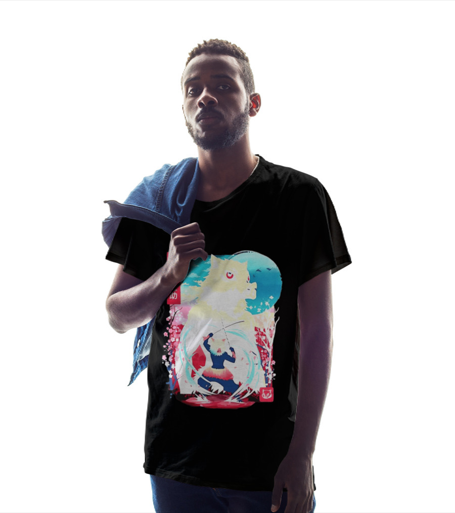 Inosuke Hashibira Boar Head Demon Slayer Anime Cherry Blossom Scene T-Shirt