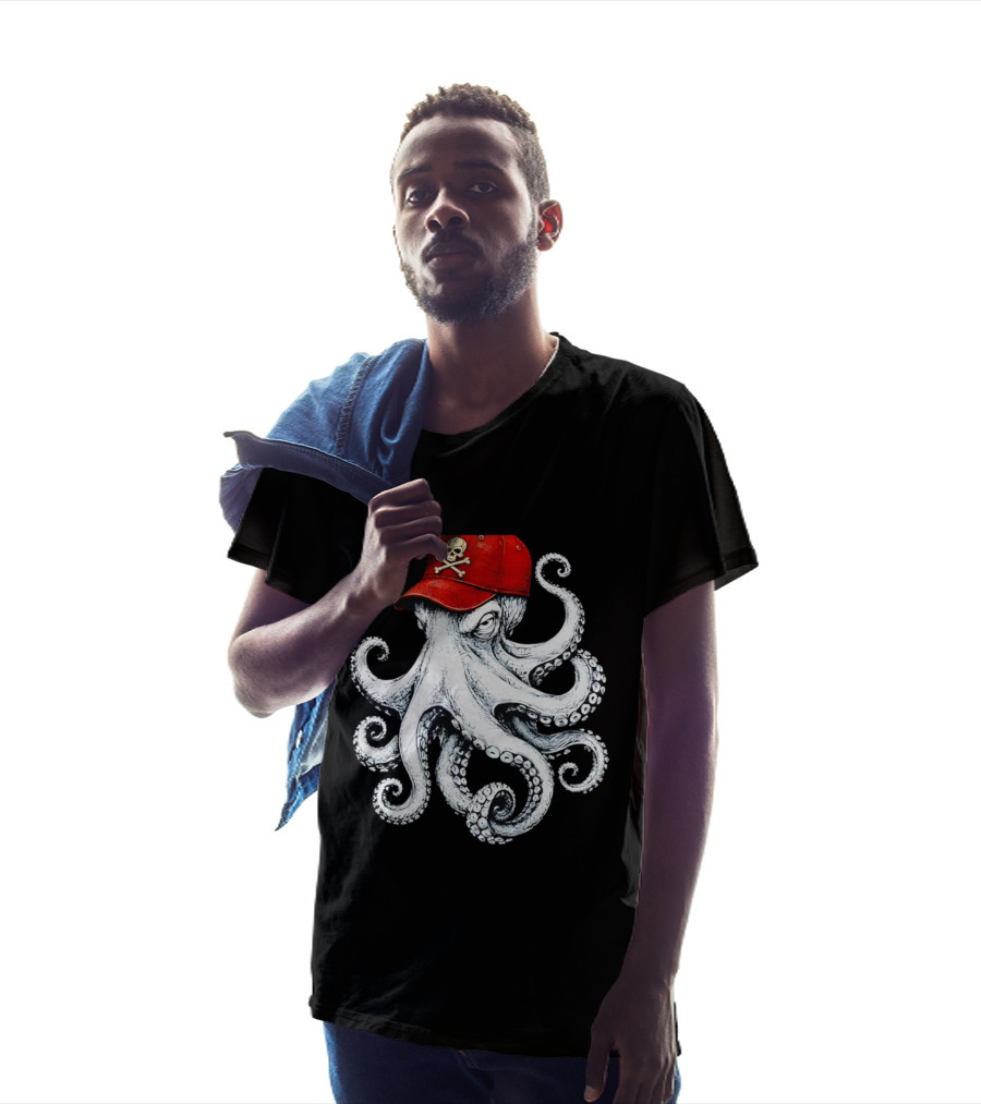 Octopus In Red Cap With Skull And Crossbones T-Shirt