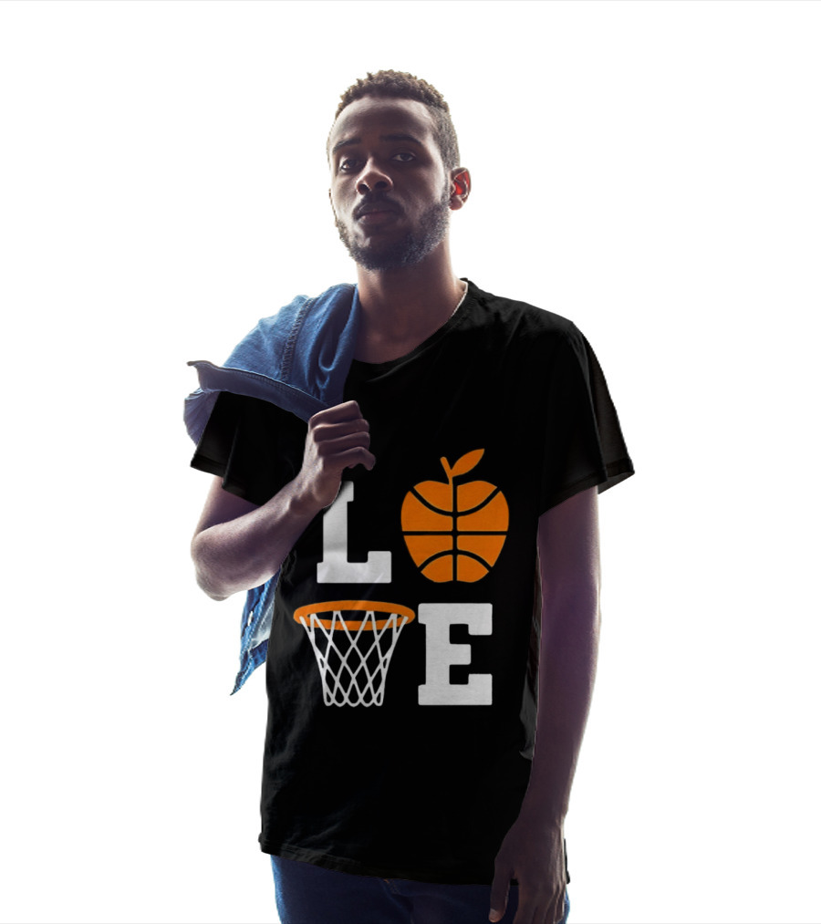 Love Apple Basketball Net Coach Teacher Player School Court Gameday T-Shirt