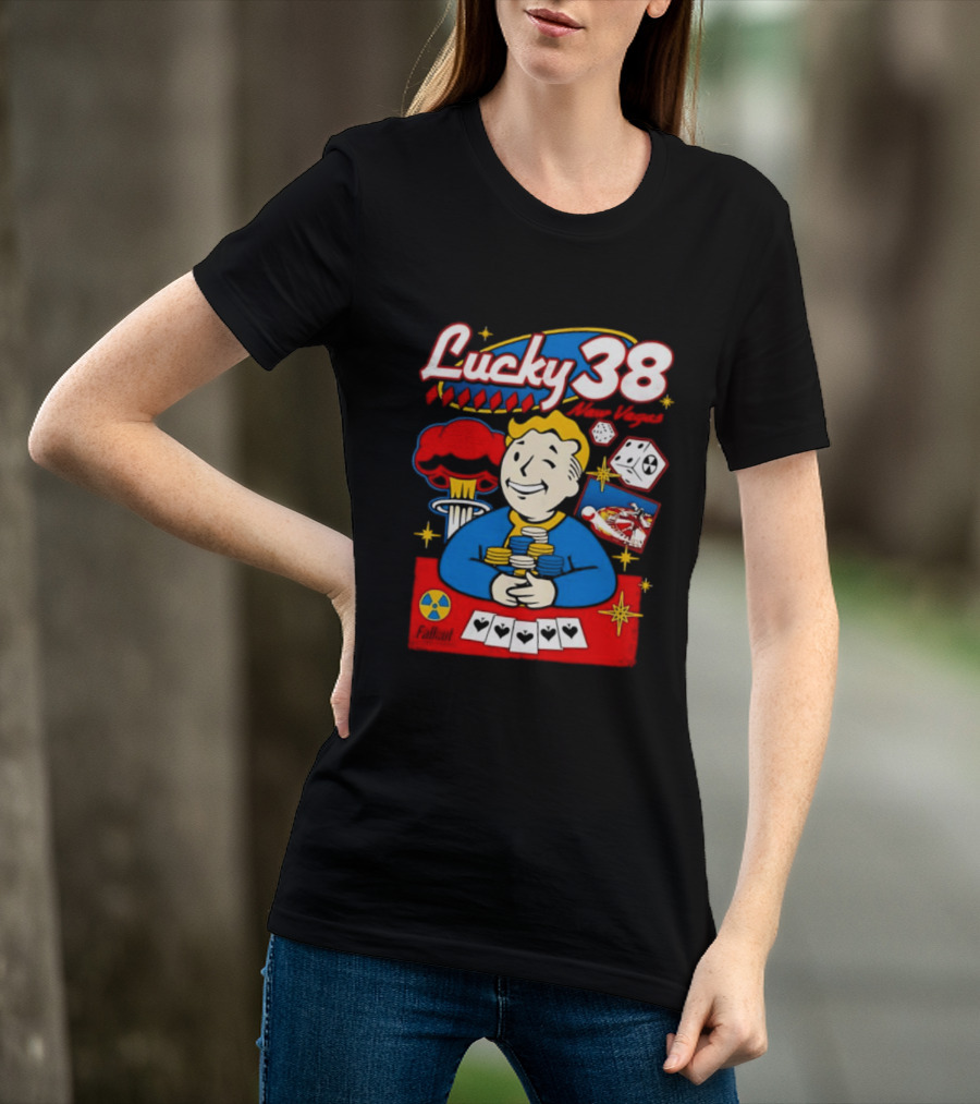 Lucky 38 New Vegas Vault Boy Poker Explosion T-Shirt