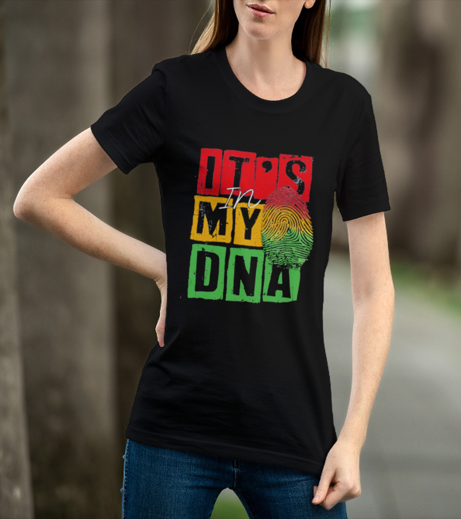 Juneteenth Black Queen It's In My DNA Fingerprint Red Yellow Green T-Shirt