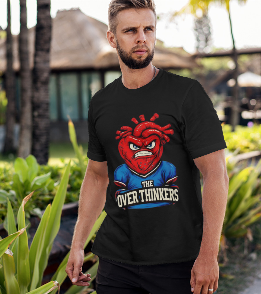 The Overthinkers Varsity Angry Heart Bold Red Blue T-Shirt