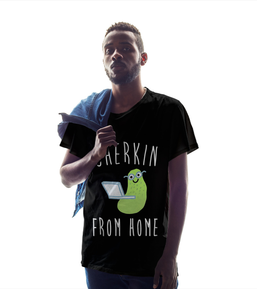 Gherkin From Home Cute Pickle With Laptop T-Shirt