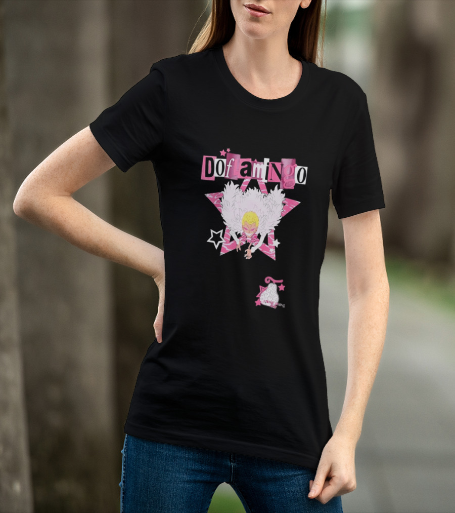 Doflamingo One Piece Pink Star Feathered Cape Anime T-Shirt