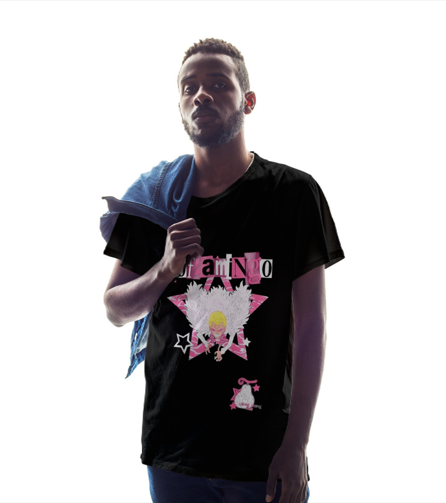 Doflamingo One Piece Pink Star Feathered Cape Anime T-Shirt