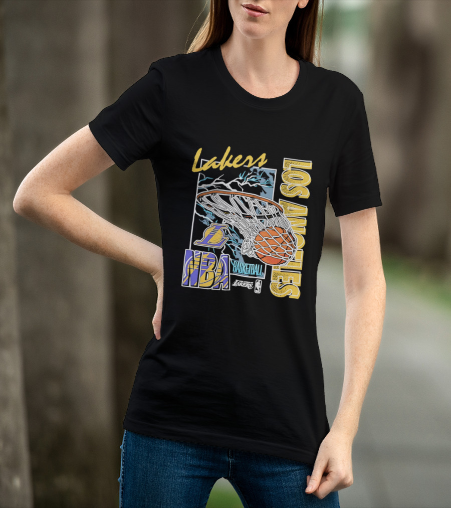 Lakers Los Angeles NBA Basketball Hoops Classic Team Yellow And Blue T-Shirt