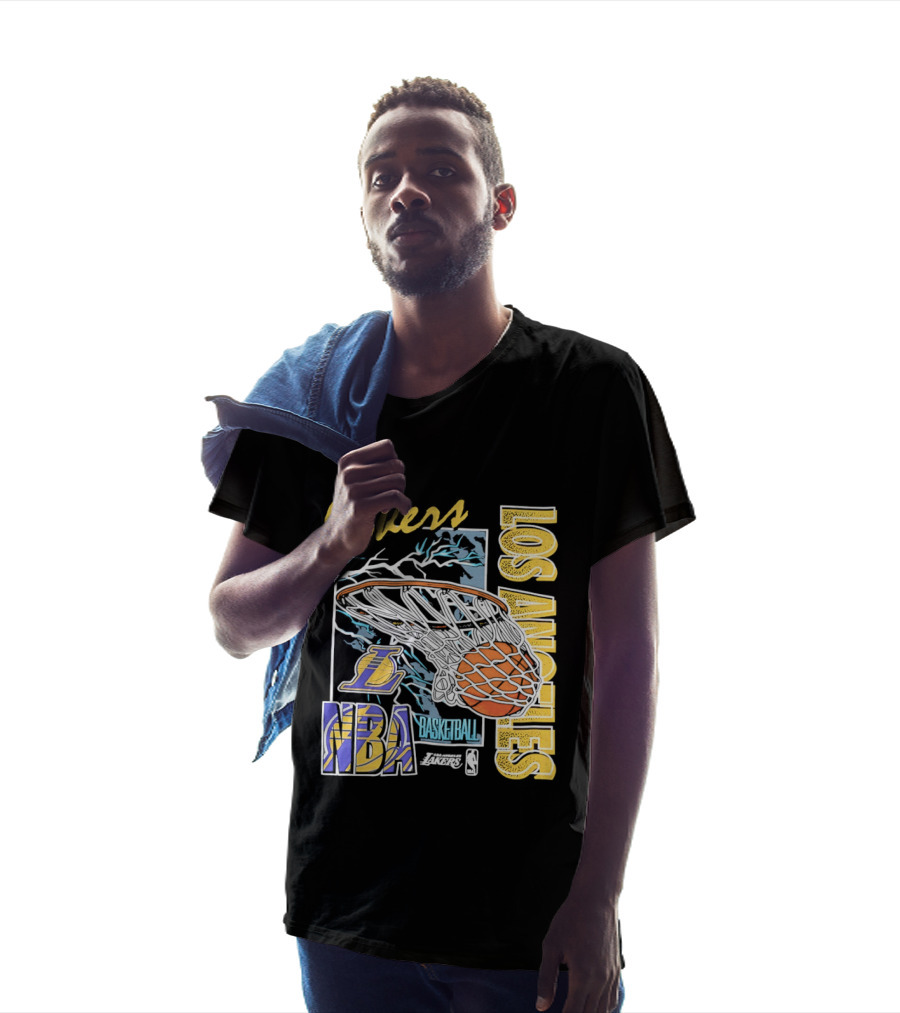 Lakers Los Angeles NBA Basketball Hoops Classic Team Yellow And Blue T-Shirt