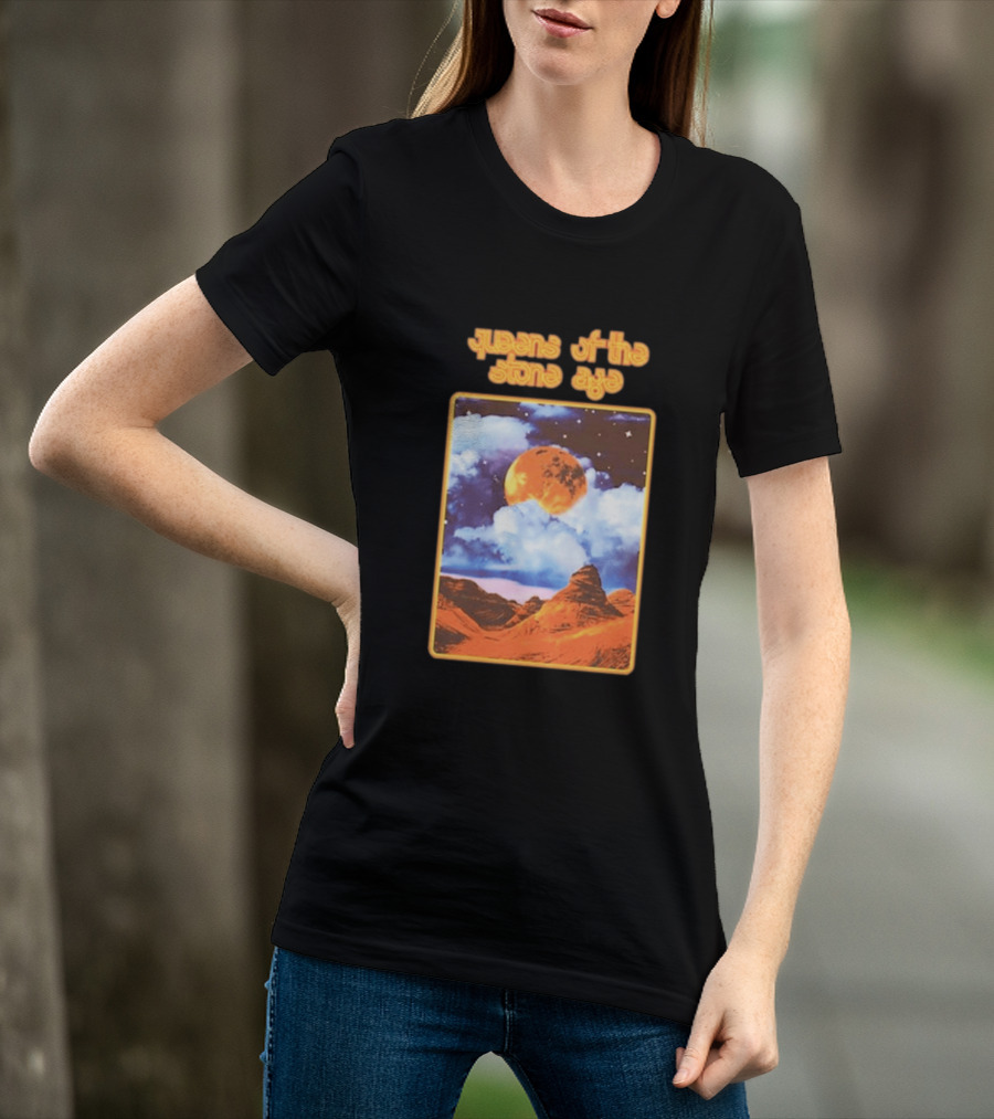 Queens Of The Stone Age Moon Landscape With Orange Cloudy Night Sky And Desert Scene T-Shirt