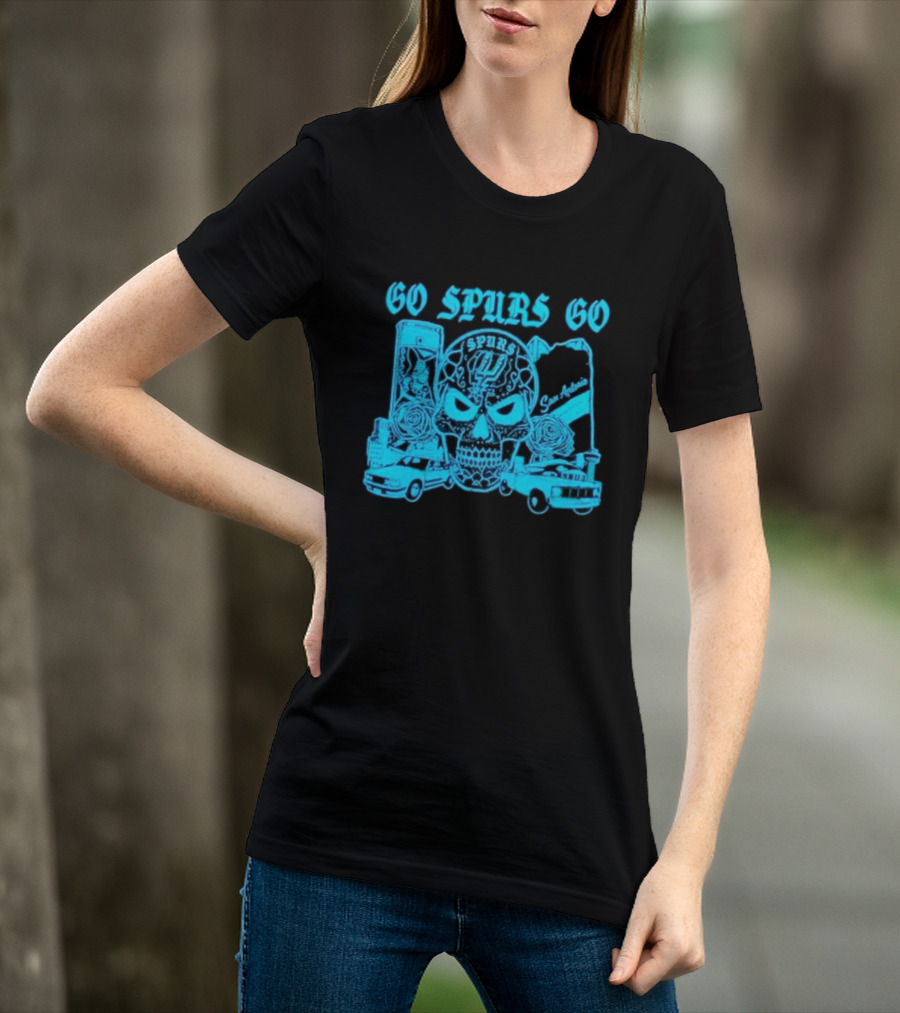 Go Spurs Go San Antonio Spurs NBA Skull And Cars T-Shirt