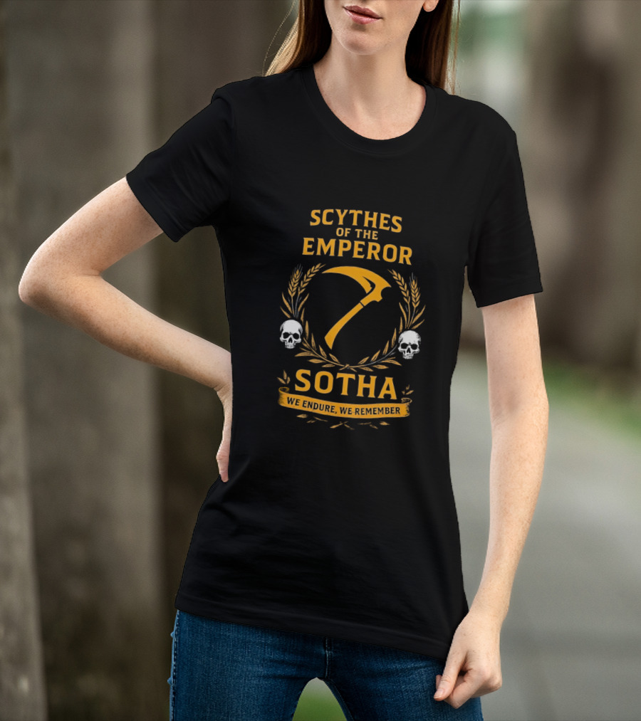 Scythes Of The Emperor Sotha We Endure We Remember Skulls And Laurel Wreath T-Shirt