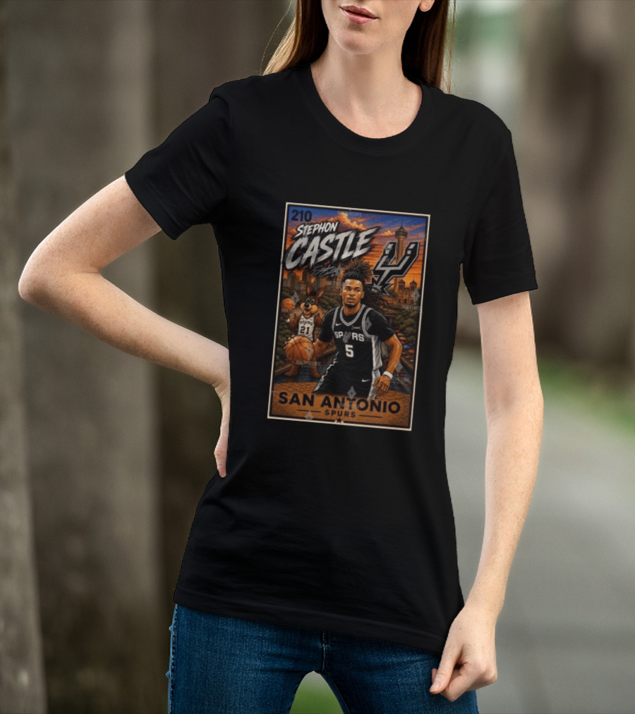 Stephon Castle San Antonio Spurs Player 2026 Card Number 210 Skyline Basketball T-Shirt