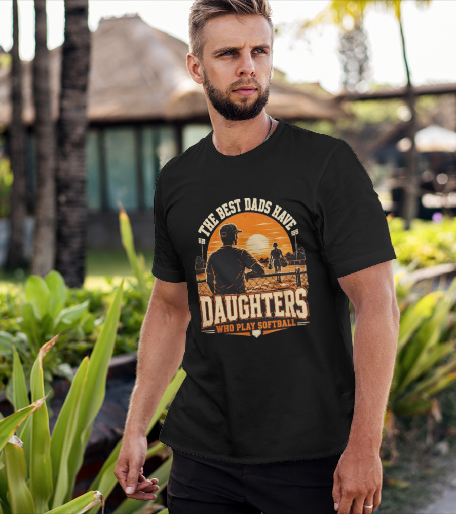 The Best Dads Have Daughters Who Play Softball Vintage Sunset Scene T-Shirt