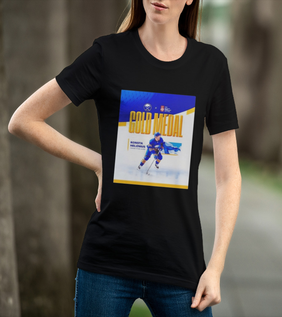 Konsta Helenius Team Finland 2023 Gold Medal Hockey T-Shirt