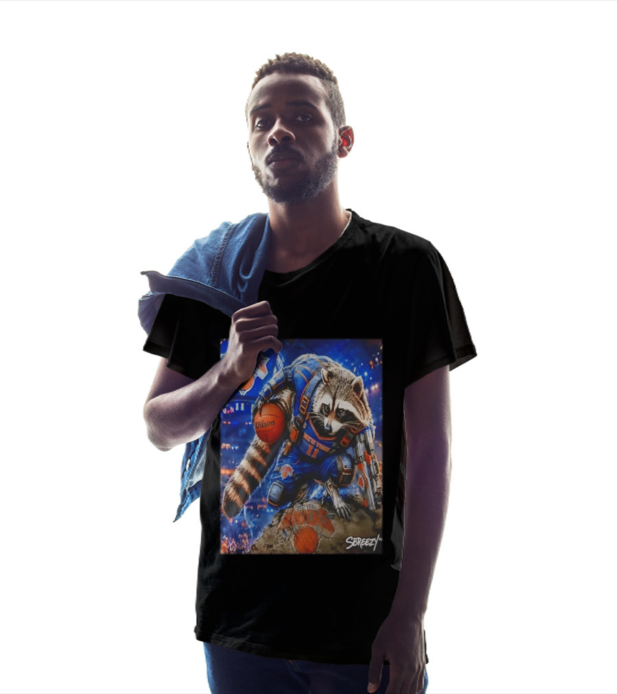 Rocket Raccoon New York Knicks Marvel Guardians NBA Crossover Wilson Ball T-Shirt