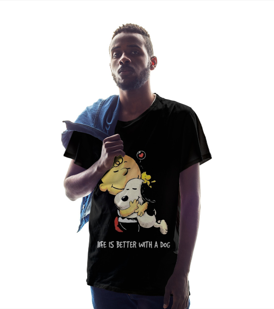 Snoopy Charlie Brown Life Is Better With A Dog Hugging Heart T-Shirt