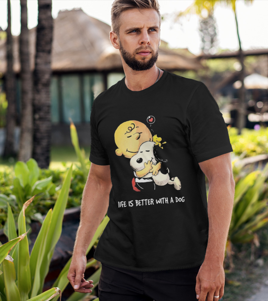 Snoopy Charlie Brown Life Is Better With A Dog Hugging Heart T-Shirt
