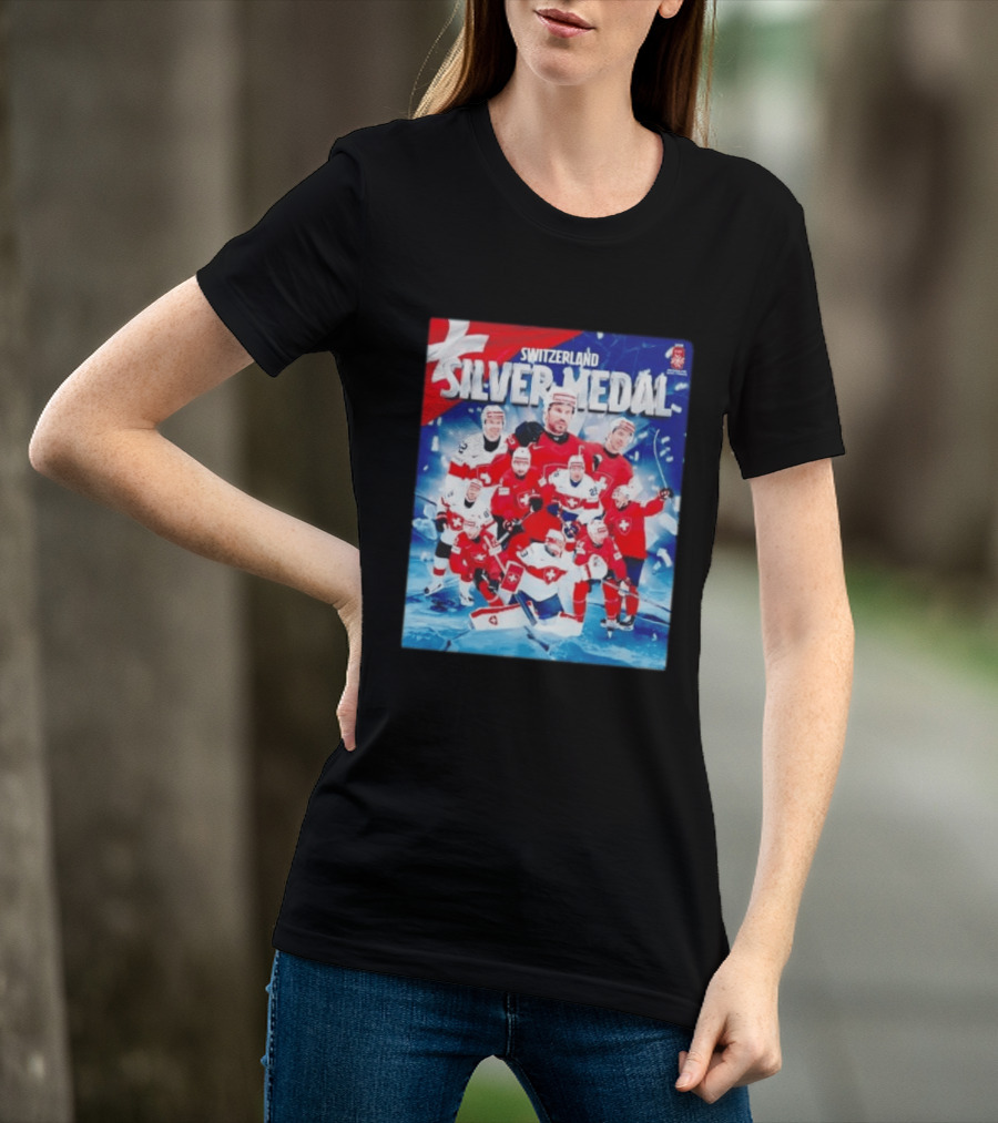 Switzerland Silver Medal 2026 IIHF Men's Ice Hockey Team Victory Celebration T-Shirt