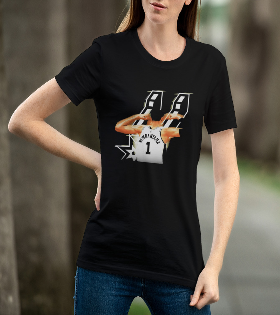 Wembanyama Flexing Back View Number 1 San Antonio Spurs NBA T-Shirt
