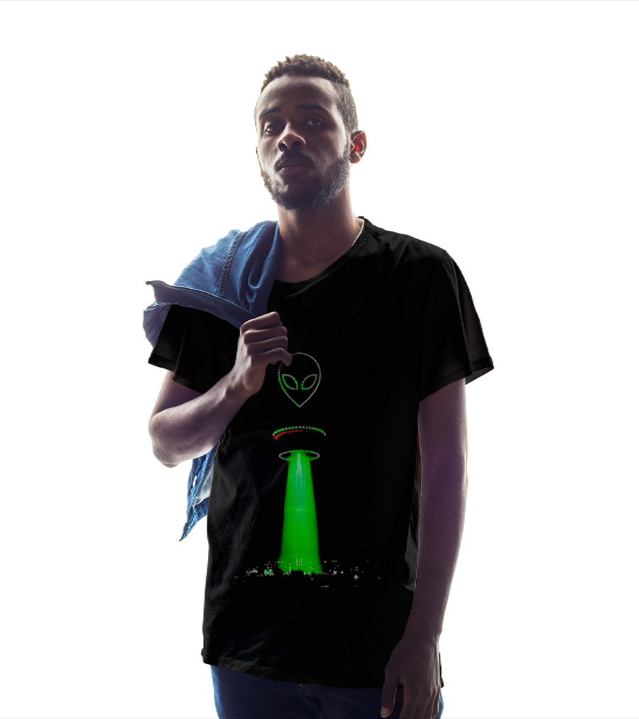 Alien Beam Over City Night Skyline Glow T-Shirt