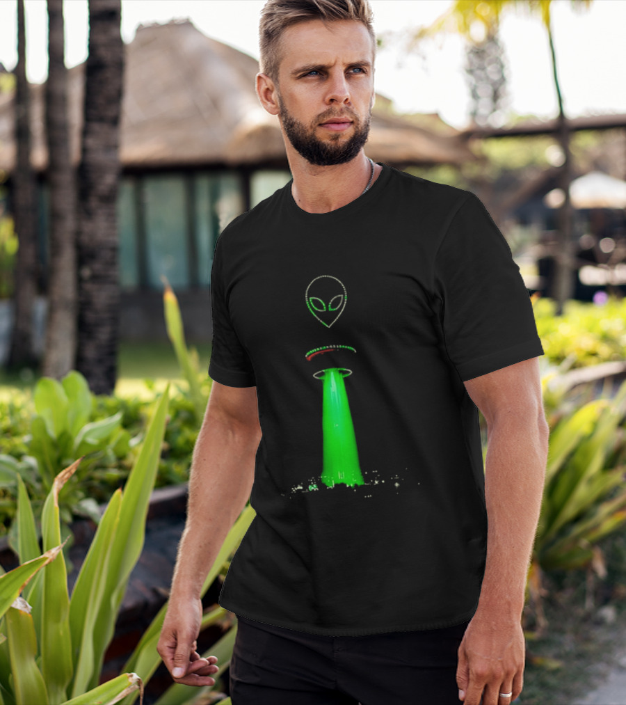 Alien Beam Over City Night Skyline Glow T-Shirt