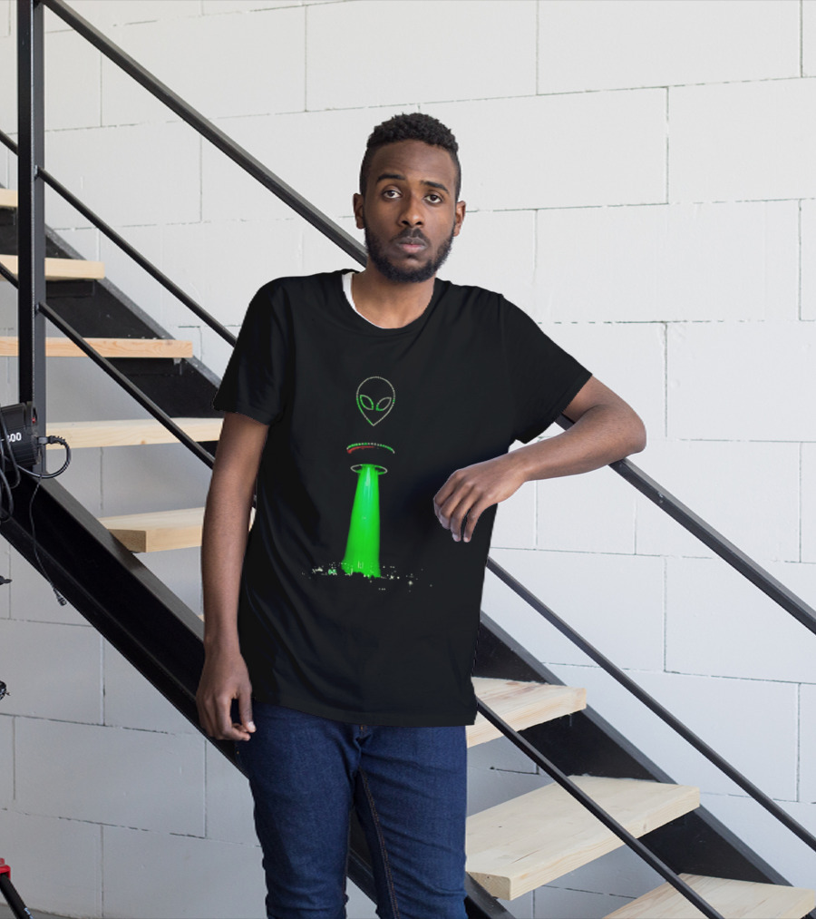 Alien Beam Over City Night Skyline Glow T-Shirt