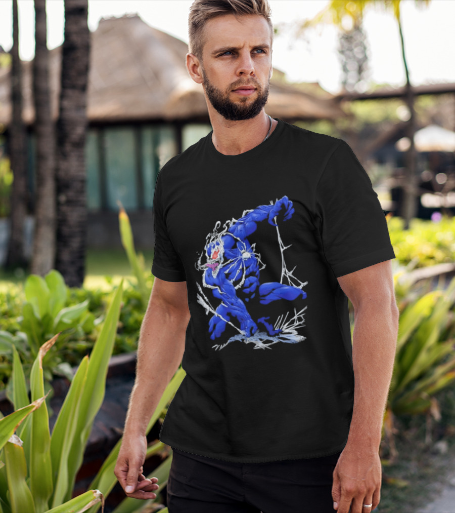 Marvel Blue Venom Symbiote Crouching Dynamic Pose T-Shirt