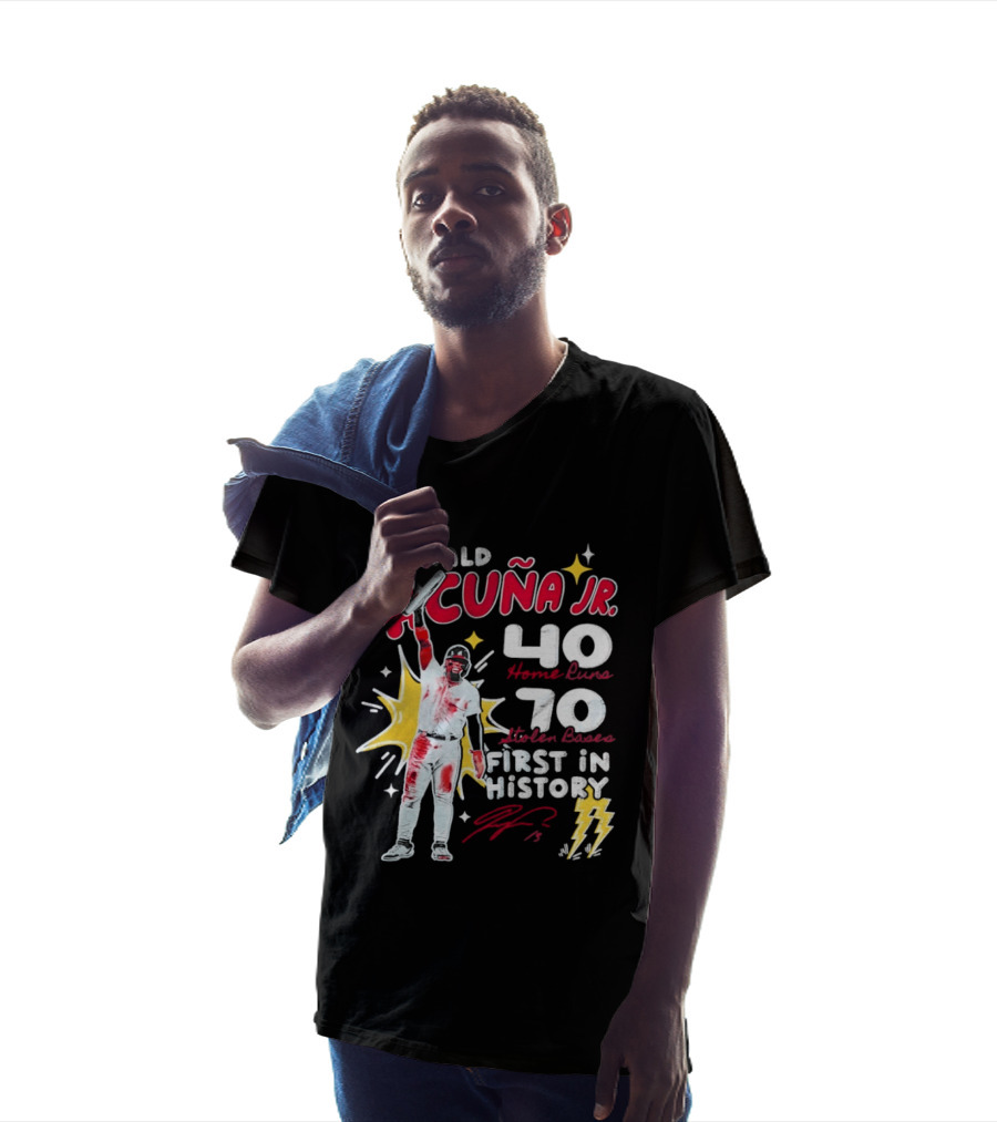 Ronald Acuna Jr 40 Home Runs 70 Stolen Bases First In History With Signature And Lightning Bolts T-Shirt