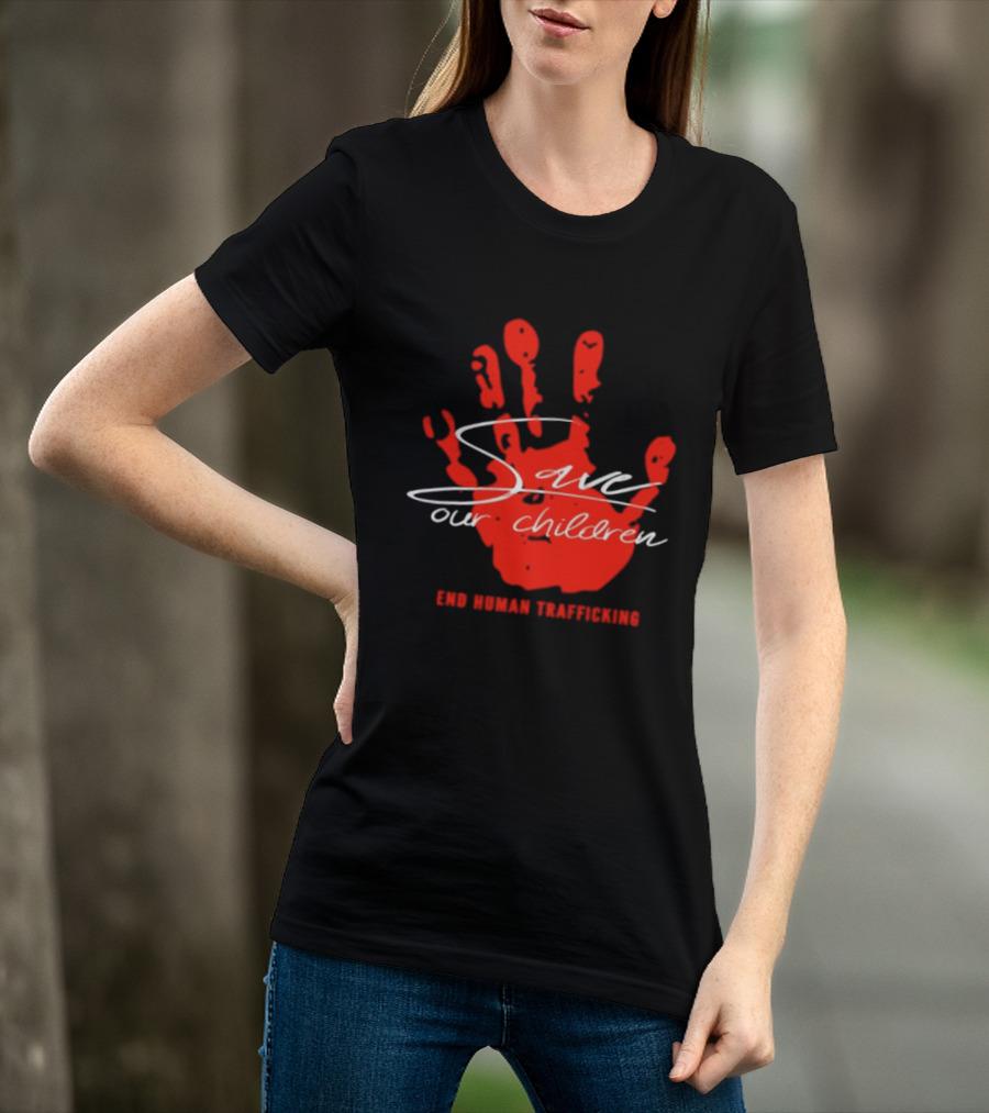 Save Our Children Red Handprint End Human Trafficking T-Shirt