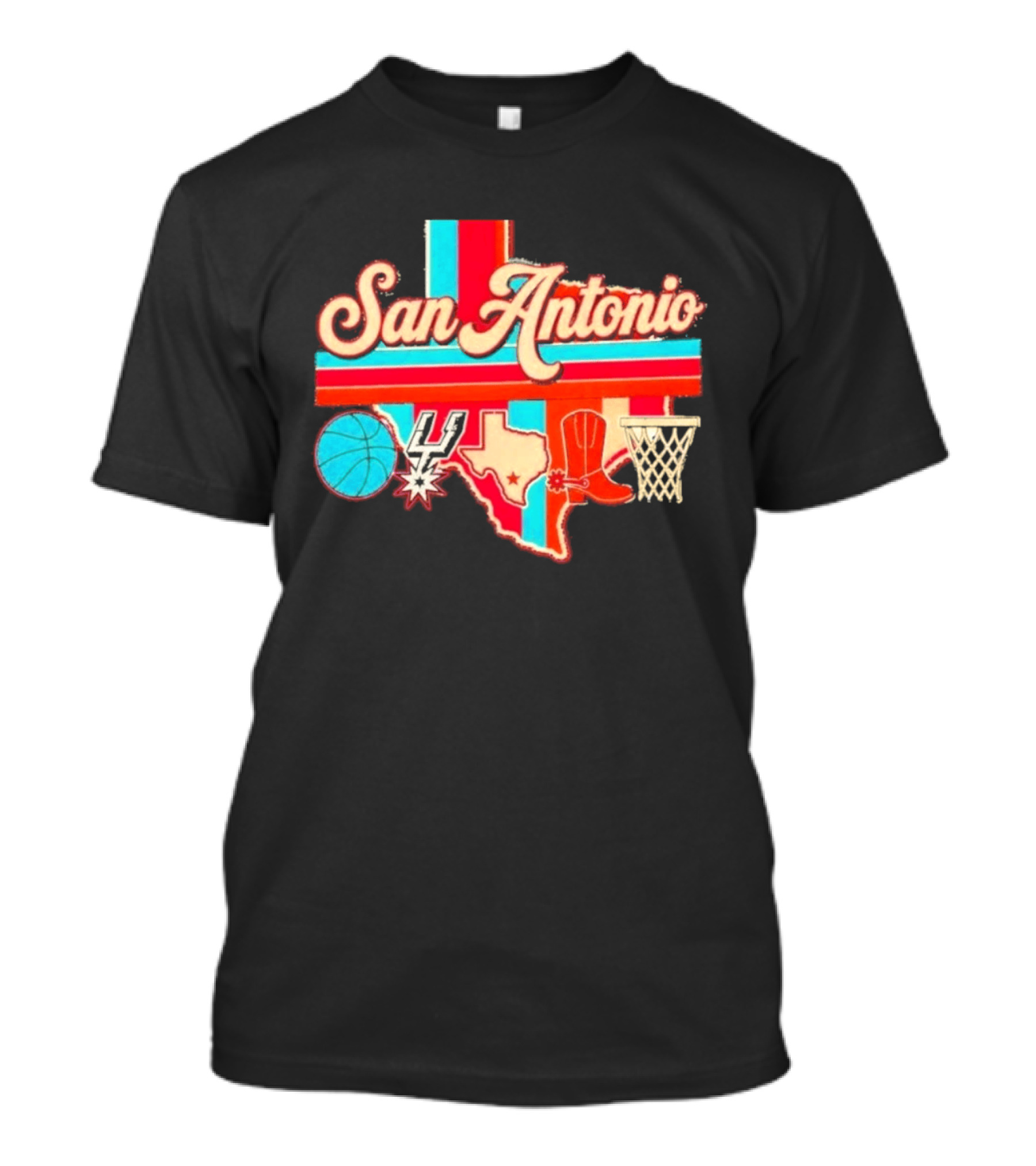 San Antonio Spurs Basketball Texas Map Iconography 2026 T-Shirt