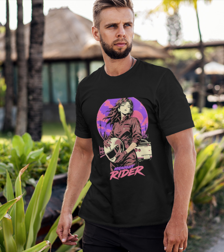 Midnight Rider Girl Racing Vintage 80s Style Retro Sunset Car Helmet T-Shirt
