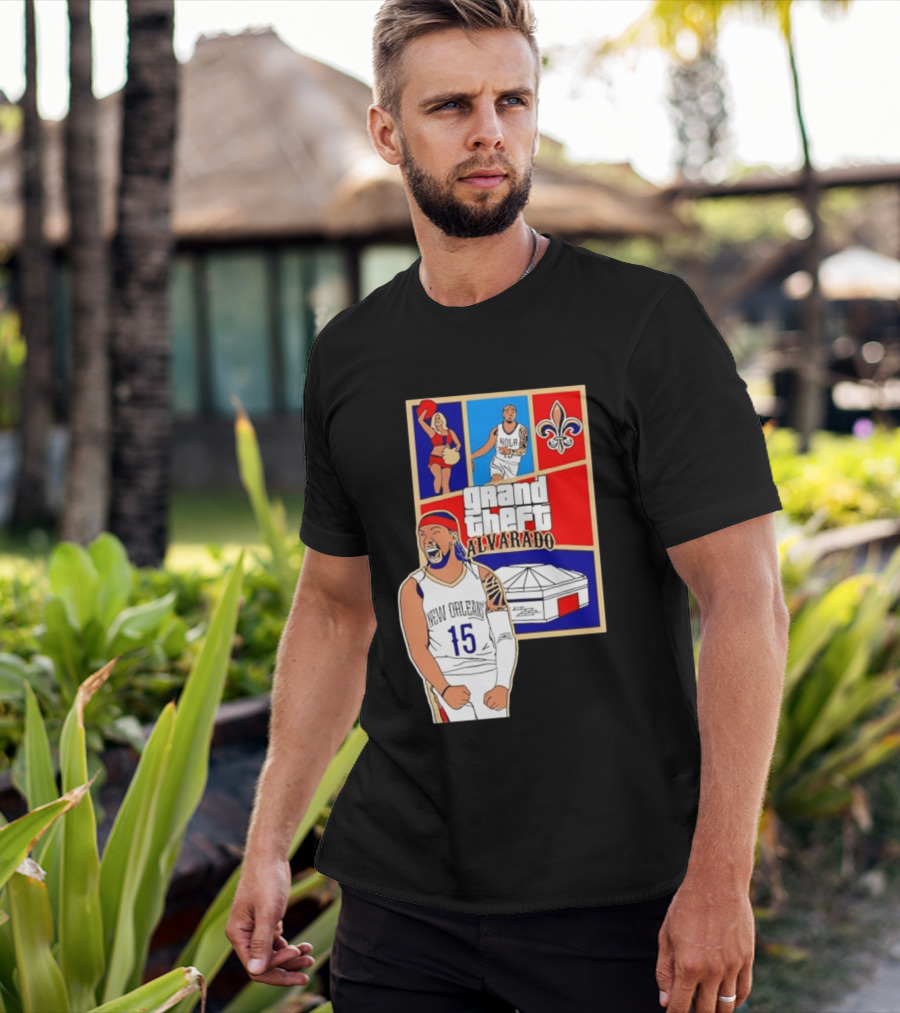 Grand Theft Alvarado New Orleans NOLA 15 Fleur De Lis Basketball T-Shirt