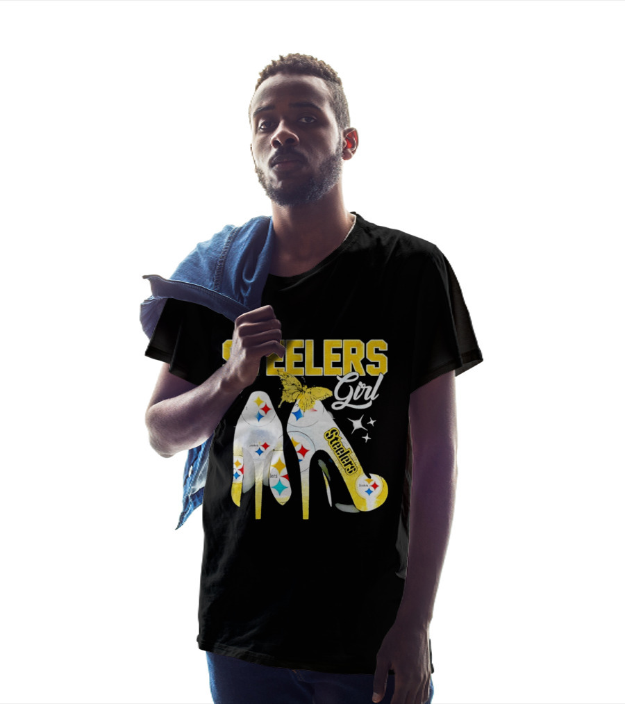 Steelers Girl High Heels With Butterfly And Stars T-Shirt