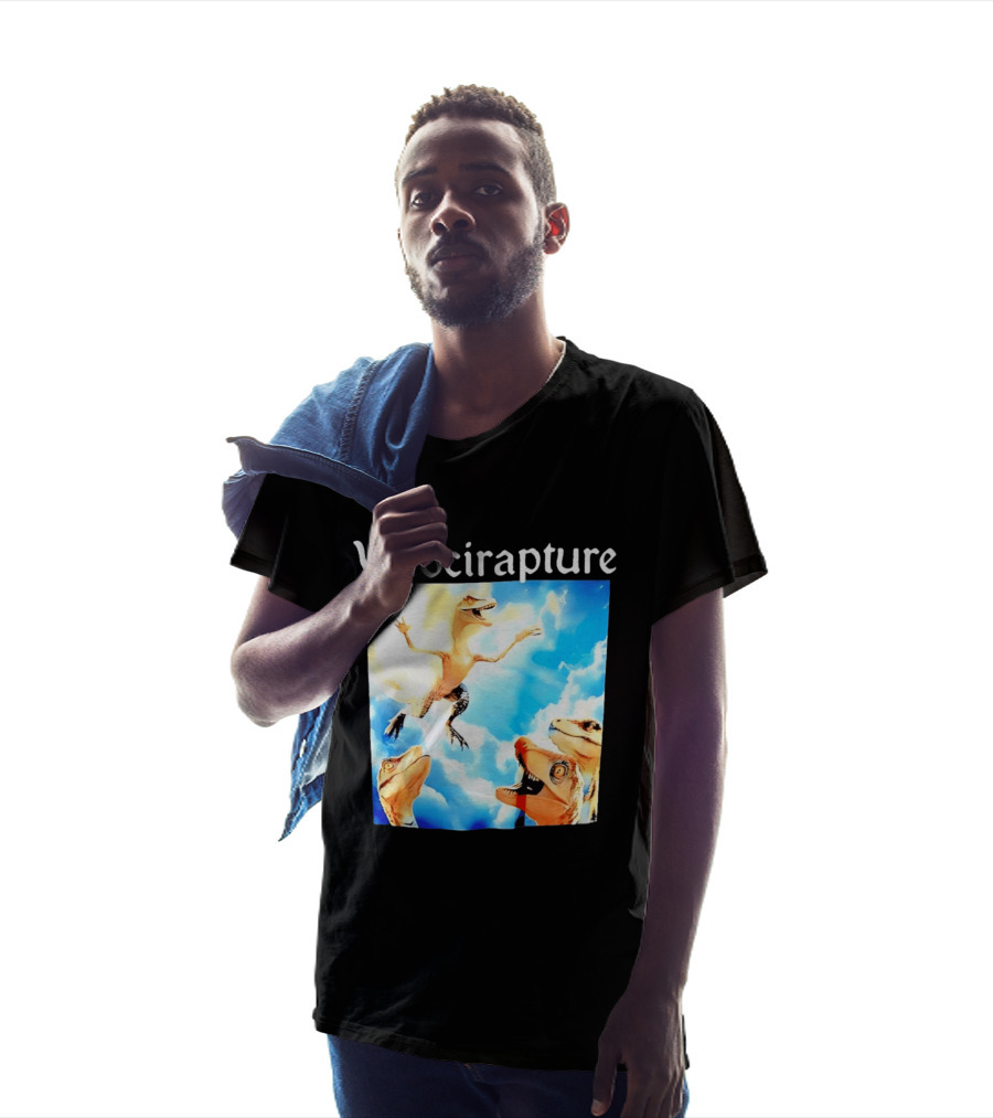 Velocirapture Dinosaur Raptor With Clouds And Blue Sky T-Shirt