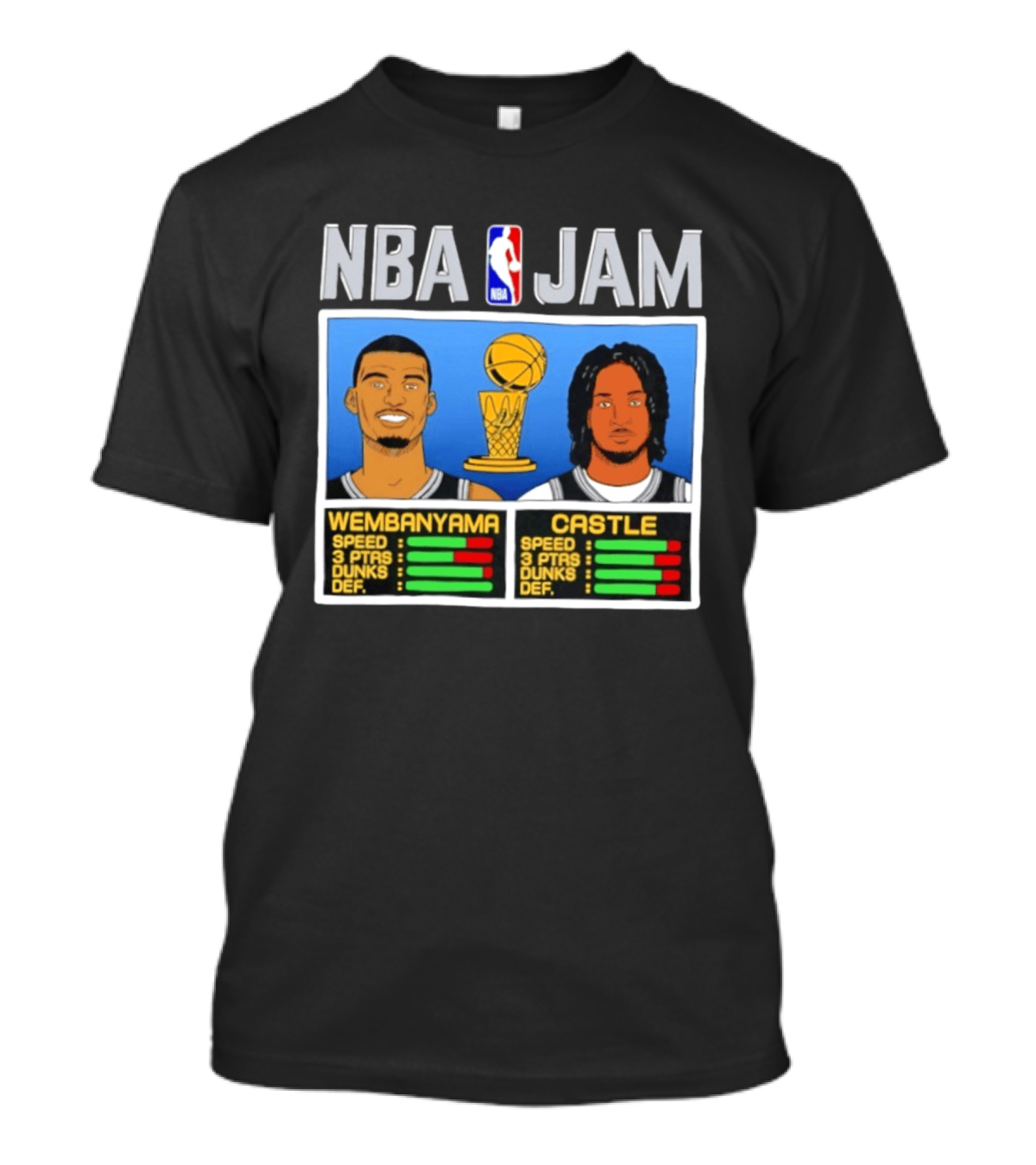 San Antonio Spurs Victor Wembanyama Stephon Castle NBA Jam Style Stats T-Shirt