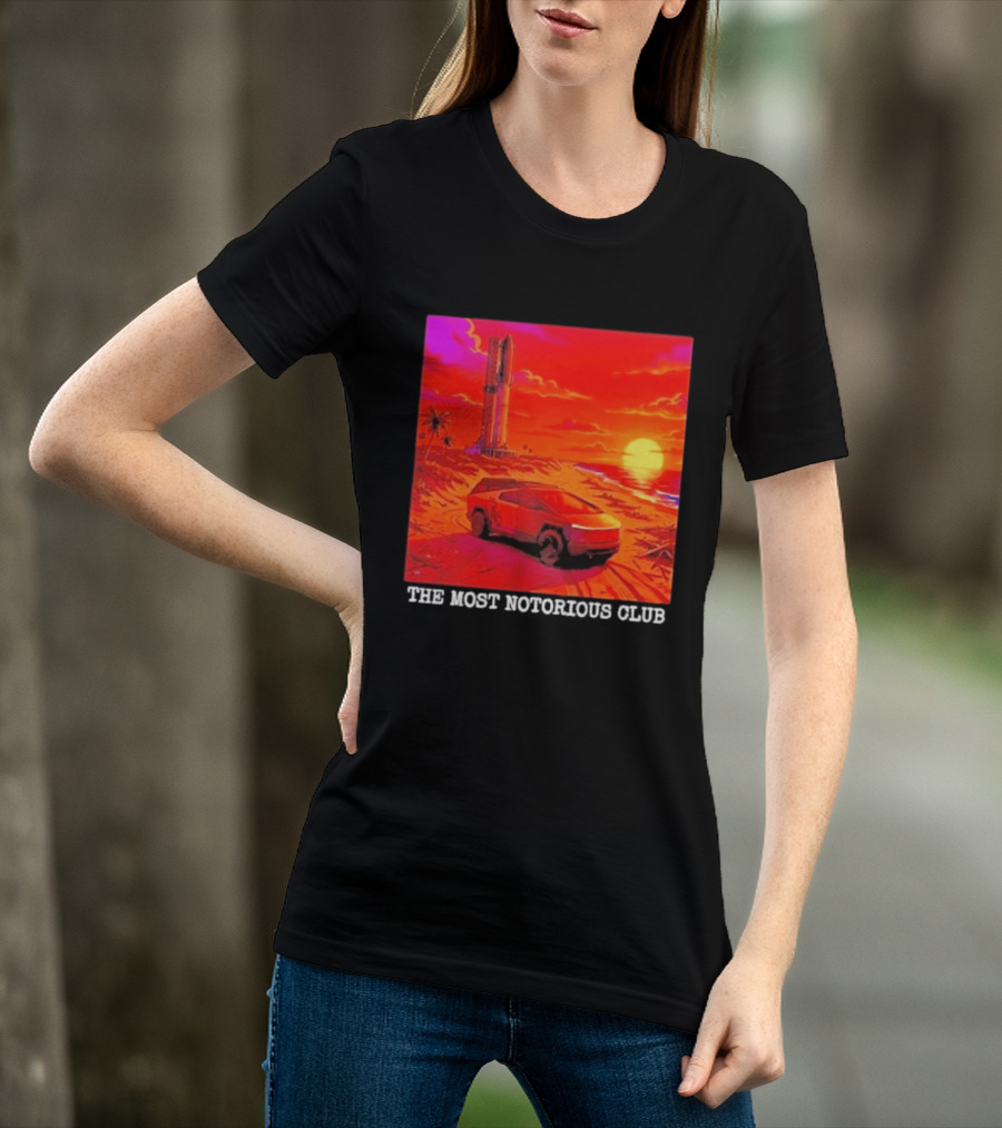 Tesla Cybertruck Sunset Beach Tower The Most Notorious Club T-Shirt