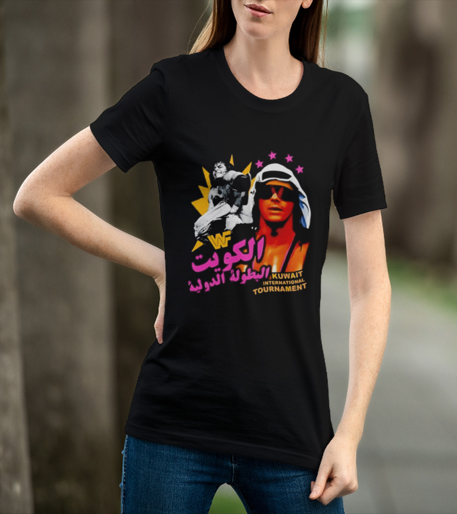 Bret Hart WWF Kuwait International Tournament Arabic Text And Stars T-Shirt