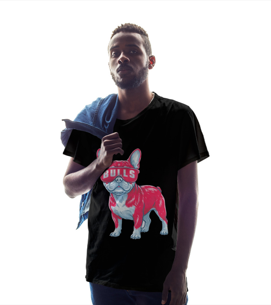 Chicago Bulls French Bulldog Wearing Bulls Glasses T-Shirt
