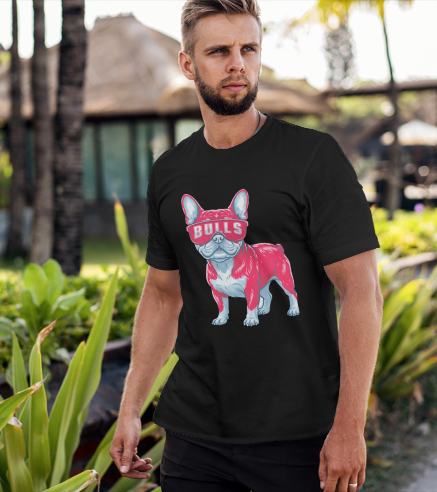 Chicago Bulls French Bulldog Wearing Bulls Glasses T-Shirt