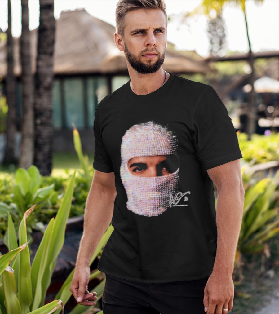 Drake Iceman Mask Jewel Encrusted Balaclava T-Shirt