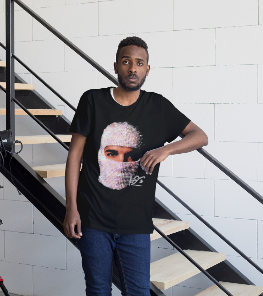 Drake Iceman Mask Jewel Encrusted Balaclava T-Shirt