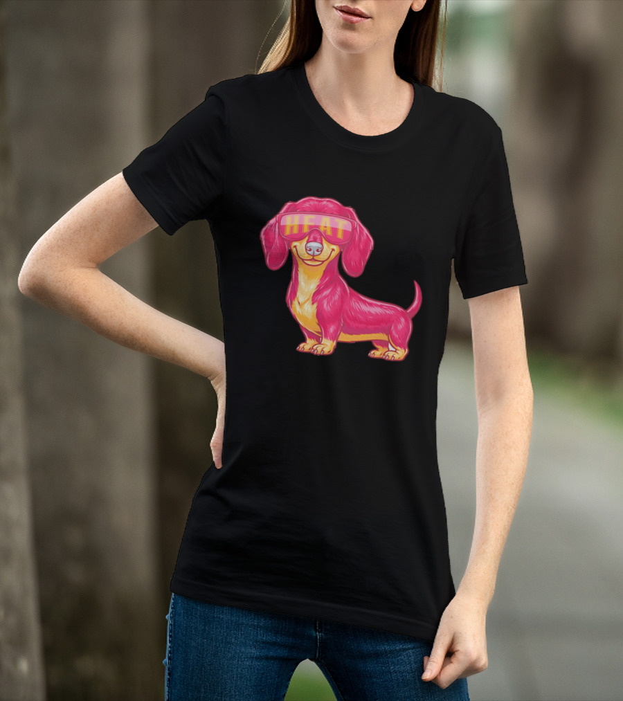 HEAT Sunglasses Dachshund Cartoon T-Shirt