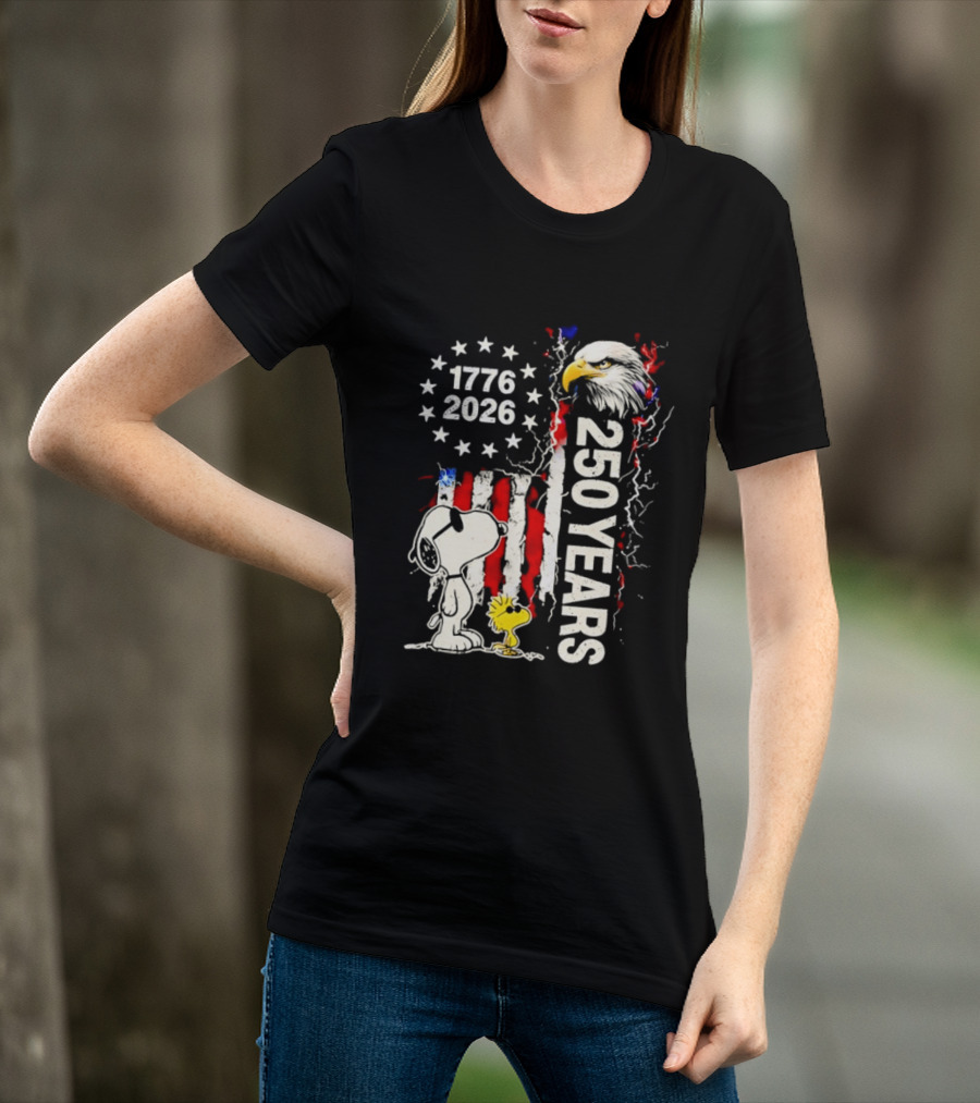 1776 2026 250 Years American Flag Eagle Snoopy Woodstock Independence T-Shirt