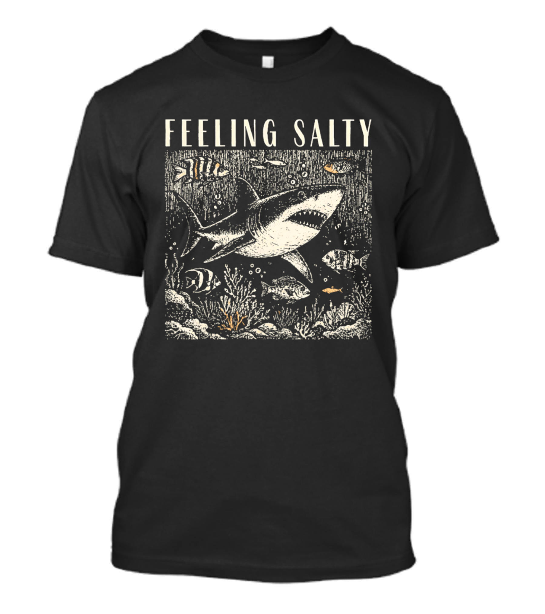Feeling Salty Shark And Fish Ocean Scene T-Shirt