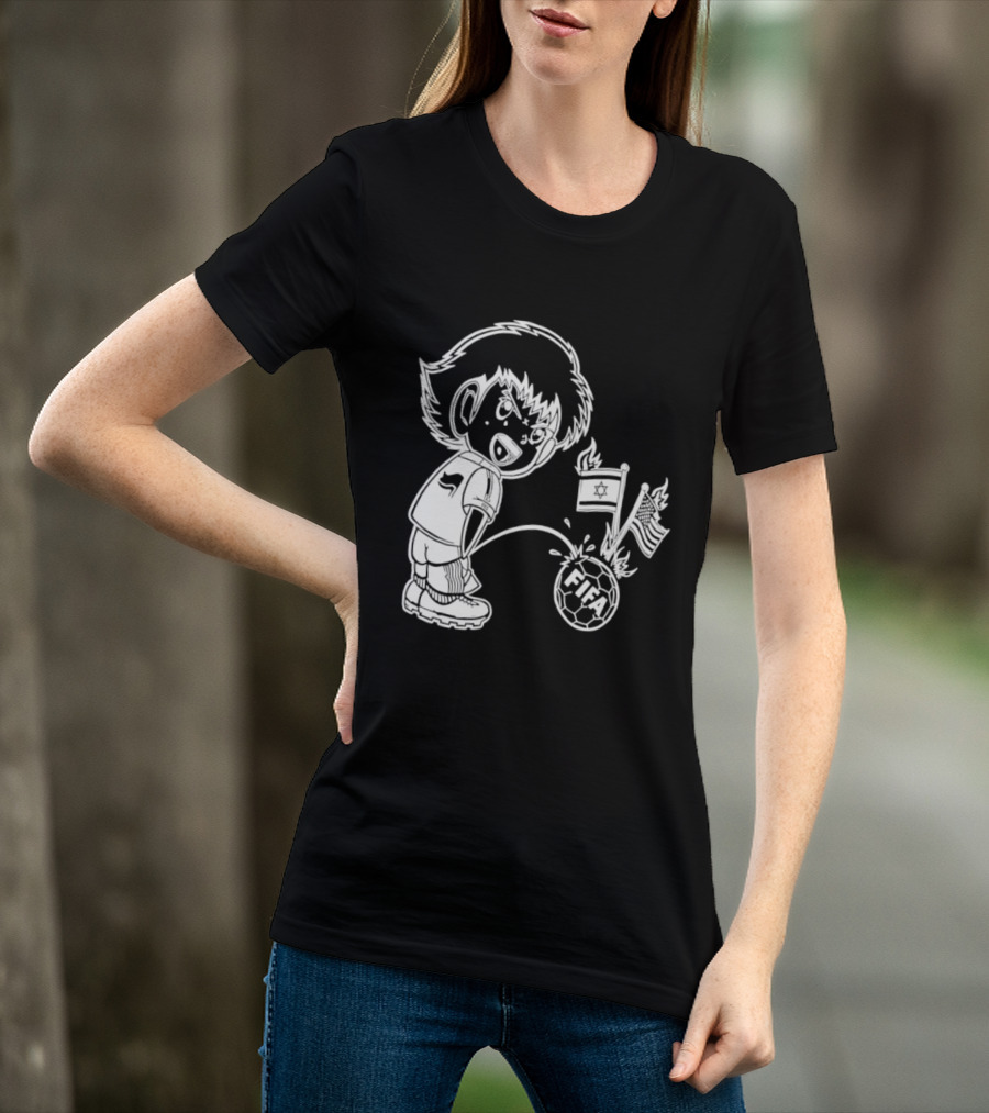 Captain Tsubasa Peeing FIFA Soccer Ball Israel USA Flags T-Shirt