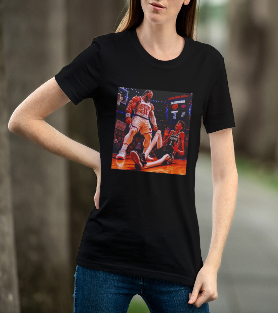 NBA Showdown Jalen Brunson 45 Points Victor Wembanyama 3 Points New York Spurs Matchup Madison Square Garden T-Shirt