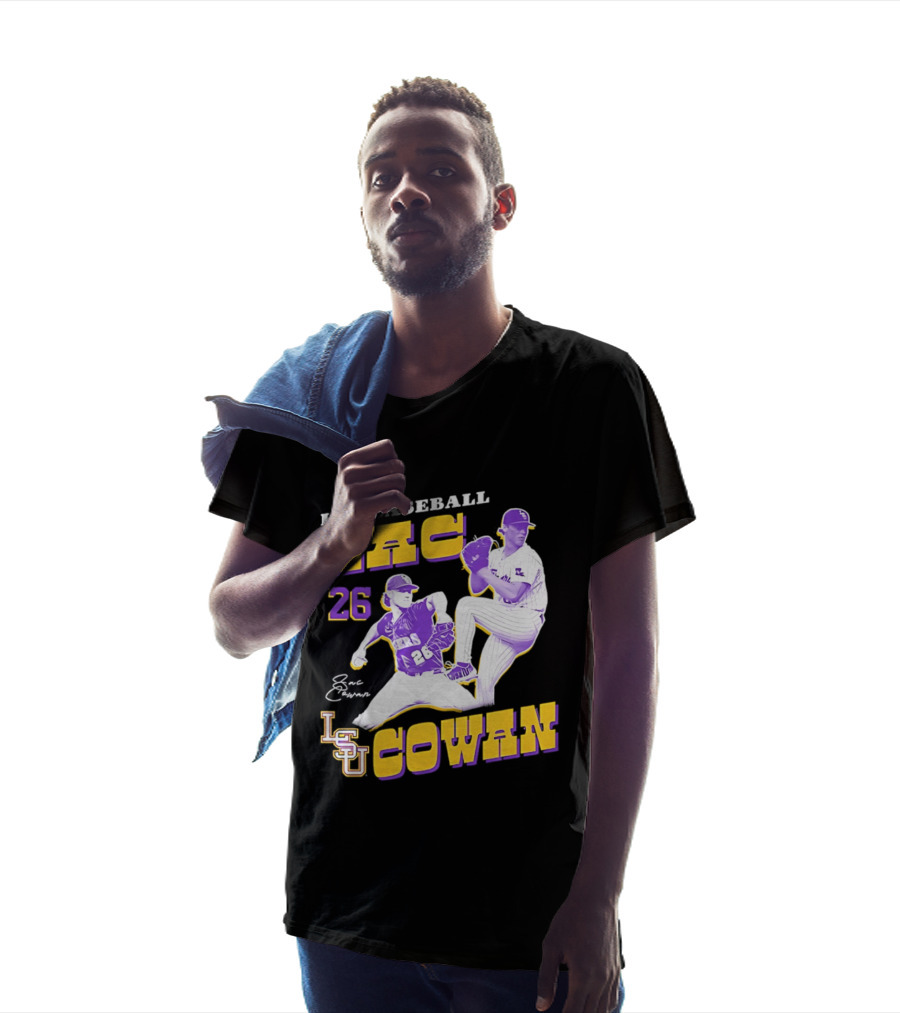 LSU Baseball Zac Cowan 26 Pitching Action Pose T-Shirt