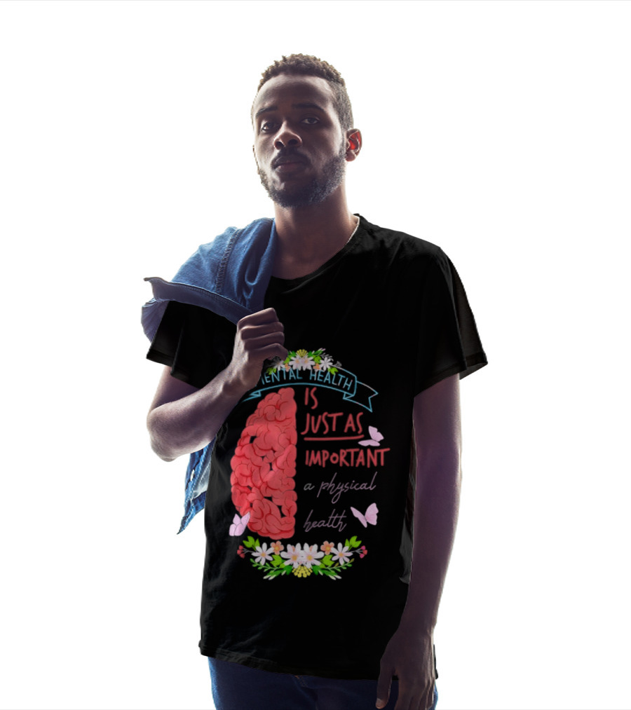 Mental Health Is Just As Important As Physical Health Brain And Butterfly Floral T-Shirt