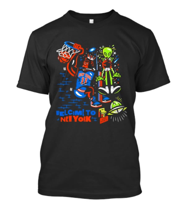 New York Knicks Gorilla Dunking With Alien Welcome To New York T-Shirt